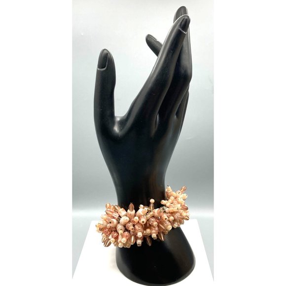Vintage Fluss ChaCha Beaded Bracelet, Cream and Copper Expandable Bangle